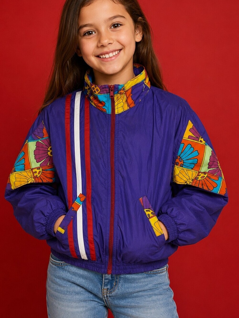 Vintage 1990s Purple Floral Swishy Zipper Track Jacket